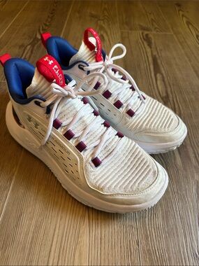 Under Armour Flow Breakthru 5 basketball shoe: red, white and blue